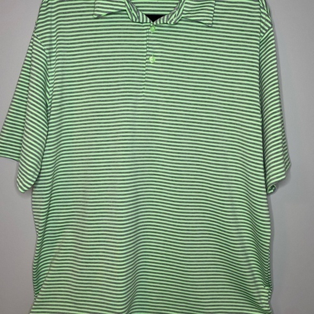 Walter Hagen 11 Majors Men’s Performance Golf Polo Shirt Green Gray Stripe
